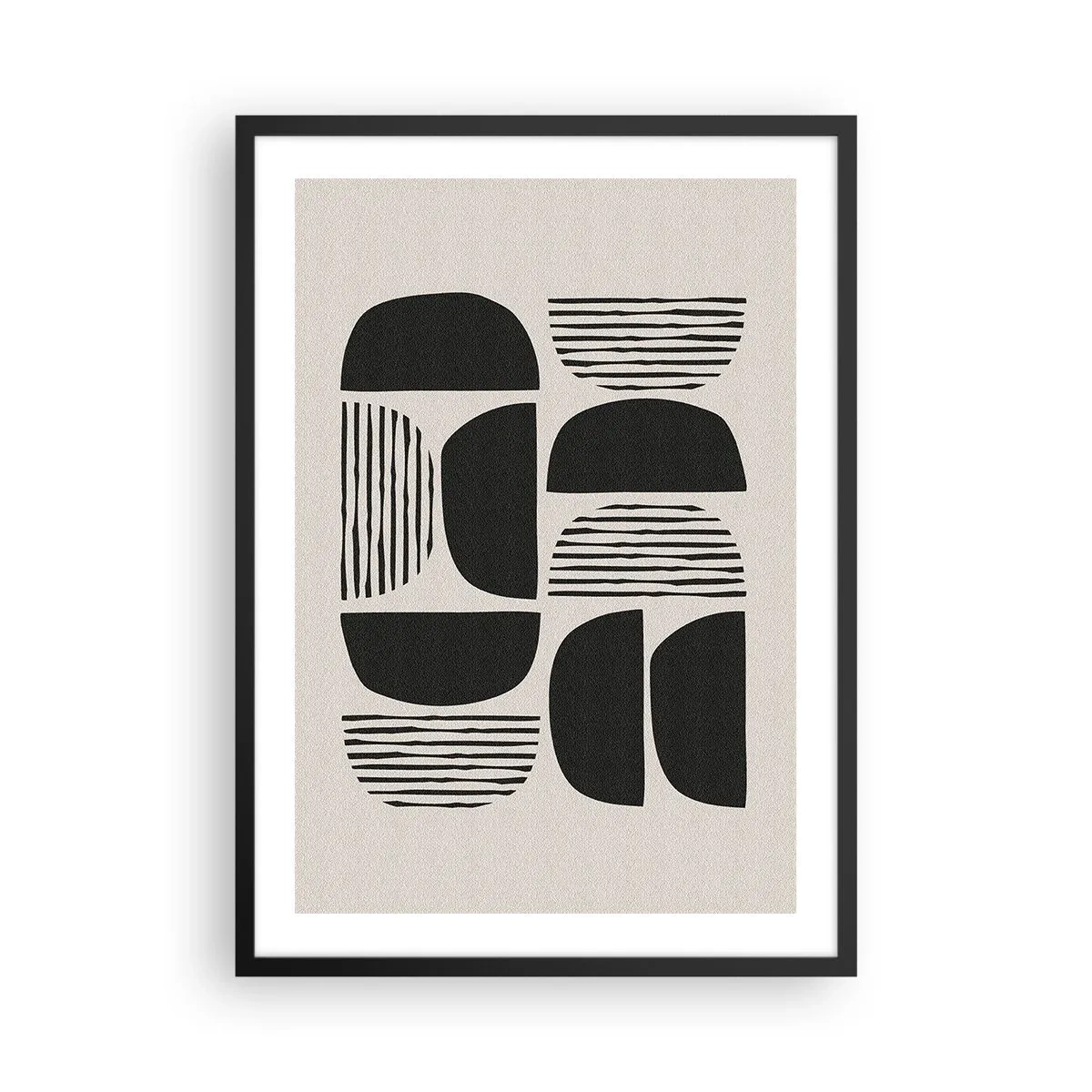 Pôster com moldura preta - Abstração geométrica com formas e linhas pretas - 50x70cm - Ofertas indiferentes - Decoração de parede moderna para a sala de estar e quarto ARTTOR