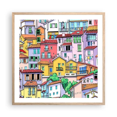 Pôster com moldura de carvalho claro - Cidade divertida - 60x60 cm