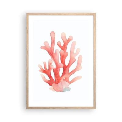 Pôster com moldura de carvalho claro - Coral de cor coral - 50x70 cm