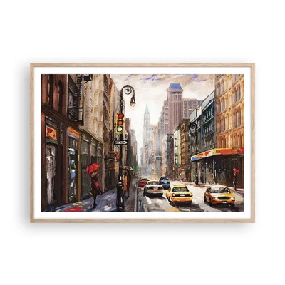 Pôster com moldura de carvalho claro - Nova York – colorida também na chuva  - 100x70 cm