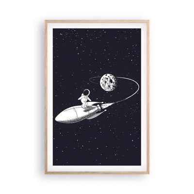 Pôster com moldura de carvalho claro - Surfista espacial - 61x91 cm