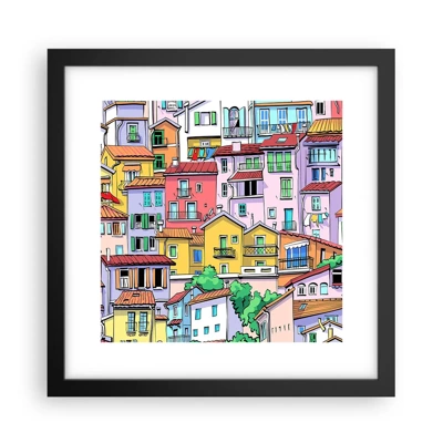 Pôster com moldura preta - Cidade divertida - 30x30 cm