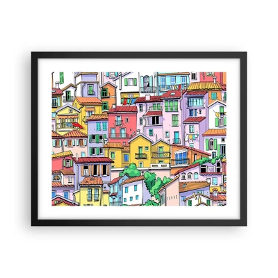 Pôster com moldura preta - Cidade divertida - 50x40 cm