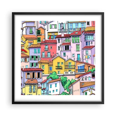 Pôster com moldura preta - Cidade divertida - 50x50 cm