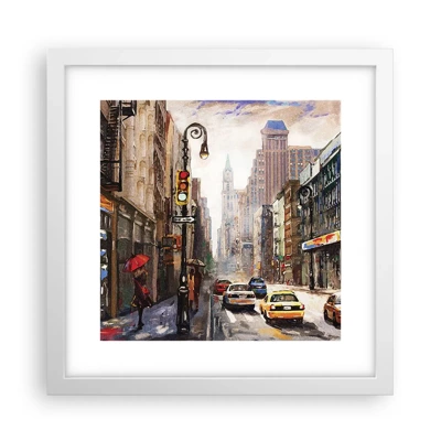 Pôster em moldura branca - Nova York – colorida também na chuva  - 30x30 cm