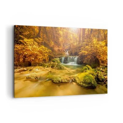 Quadro em tela - Cascata na floresta em ouro - 120x80 cm