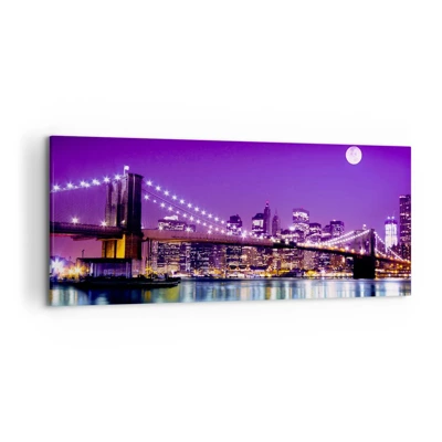 Quadro em tela - Luzes de uma grande cidade em roxo - 120x50 cm