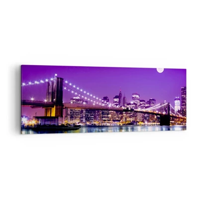 Quadro em tela - Luzes de uma grande cidade em roxo - 140x50 cm