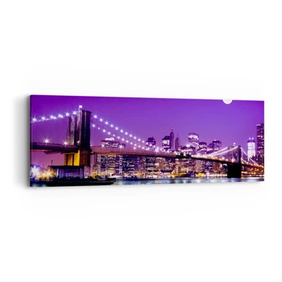 Quadro em tela - Luzes de uma grande cidade em roxo - 90x30 cm