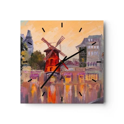 Relógio de parede - Relógio em vidro - Ícones parisienses – Moulin Rouge - 40x40 cm