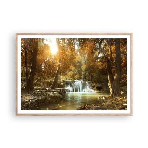 Pôster com moldura de carvalho claro - A cascata do parque - 100x70 cm