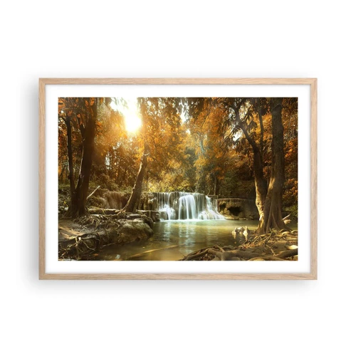 Pôster com moldura de carvalho claro - A cascata do parque - 70x50 cm