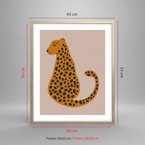 Pôster com moldura de carvalho claro - A estampa de leopardo está na moda - 40x50 cm