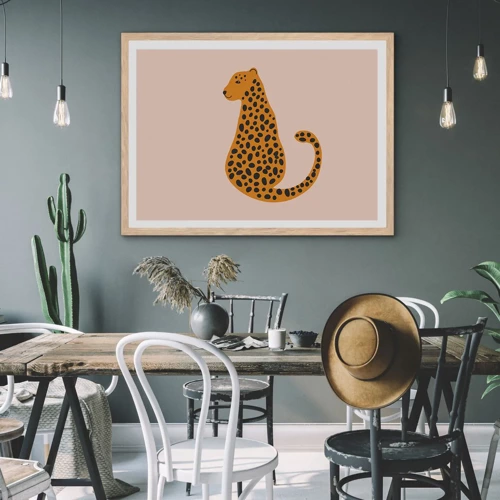 Pôster com moldura de carvalho claro - A estampa de leopardo está na moda - 70x50 cm