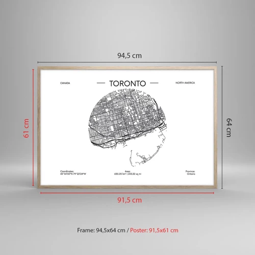 Pôster com moldura de carvalho claro - Anatomia de Toronto - 91x61 cm