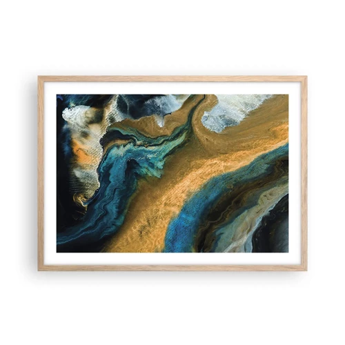 Pôster com moldura de carvalho claro - Azul – amarelo – influências mútuas - 70x50 cm