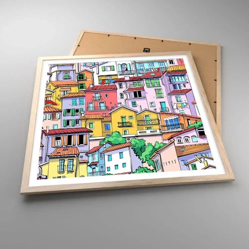 Pôster com moldura de carvalho claro - Cidade divertida - 60x60 cm