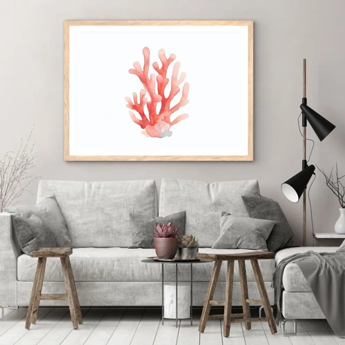 Pôster com moldura de carvalho claro - Coral de cor coral - 100x70 cm