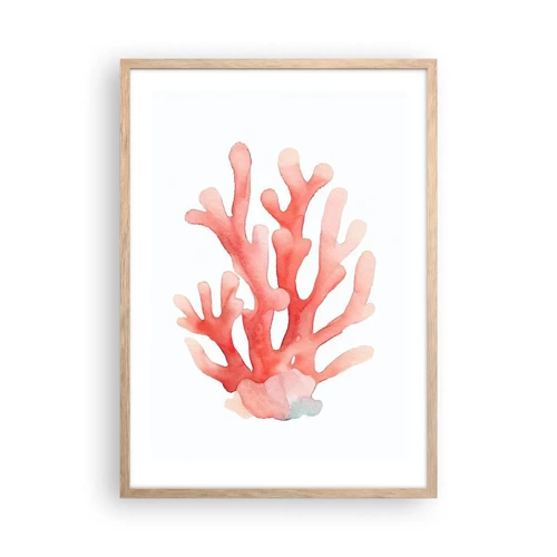 Pôster com moldura de carvalho claro - Coral de cor coral - 50x70 cm