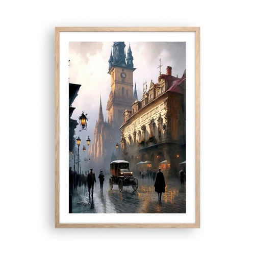 Pôster com moldura de carvalho claro - O encanto de uma noite em Praga - 50x70 cm