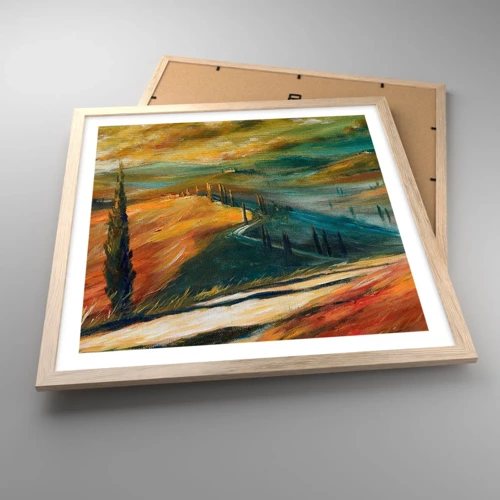 Pôster com moldura de carvalho claro - Paisagem da Toscana - 50x50 cm