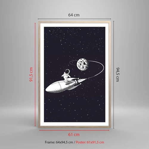 Pôster com moldura de carvalho claro - Surfista espacial - 61x91 cm