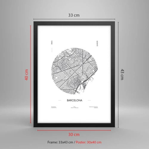 Pôster com moldura preta - Anatomia de Barcelona - 30x40 cm