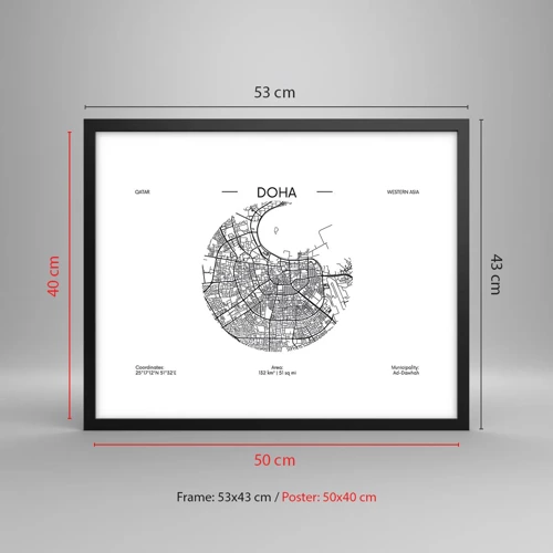 Pôster com moldura preta - Anatomia de Doha - 50x40 cm
