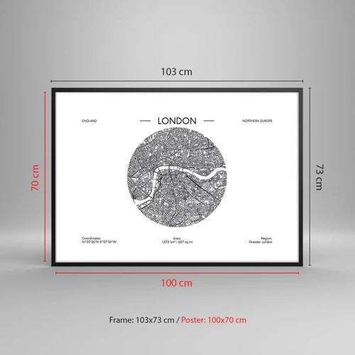 Pôster com moldura preta - Anatomia de Londres - 100x70 cm