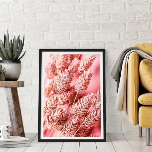 Pôster com moldura preta - Cascata floral em rosa - 50x70 cm