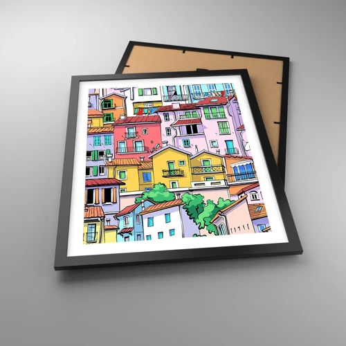 Pôster com moldura preta - Cidade divertida - 40x50 cm