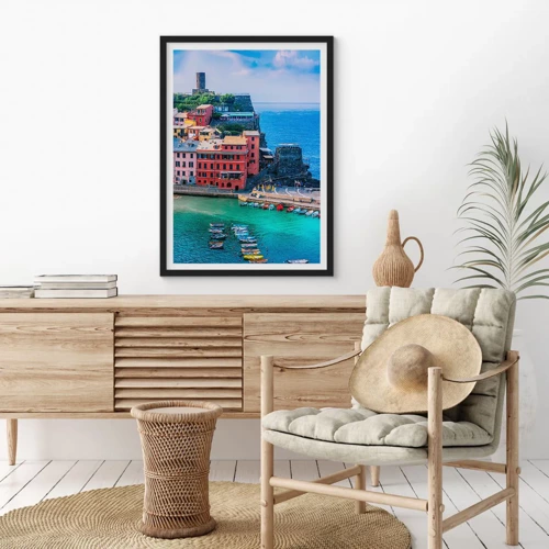 Pôster com moldura preta - Cidade mágica mediterrânea - 50x70 cm