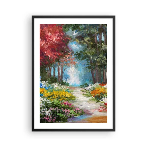 Pôster com moldura preta - Jardim florestal, floresta florida - 50x70 cm