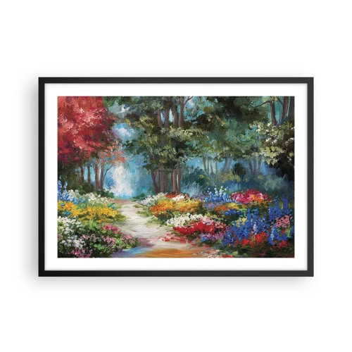 Pôster com moldura preta - Jardim florestal, floresta florida - 70x50 cm