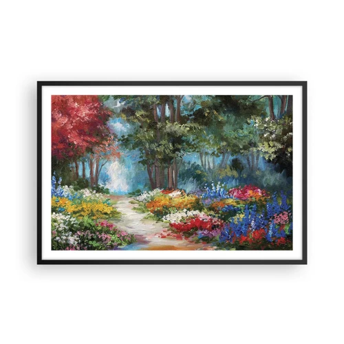 Pôster com moldura preta - Jardim florestal, floresta florida - 91x61 cm