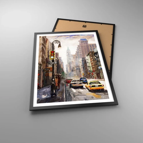 Pôster com moldura preta - Nova York – colorida também na chuva  - 50x70 cm