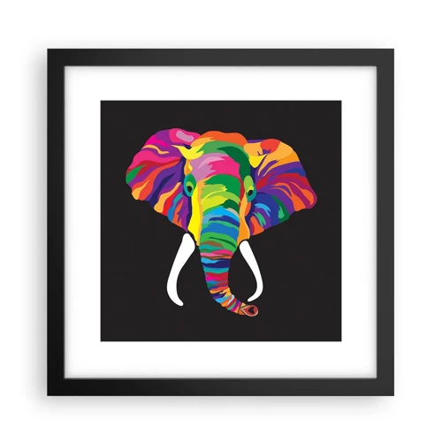 Pôster com moldura preta - O elefante que adorava banhar-se no arco-íris - 30x30 cm