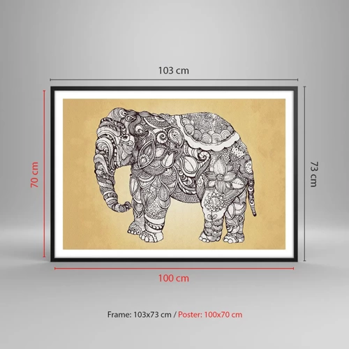 Pôster com moldura preta - O elefante se cobriu - 100x70 cm