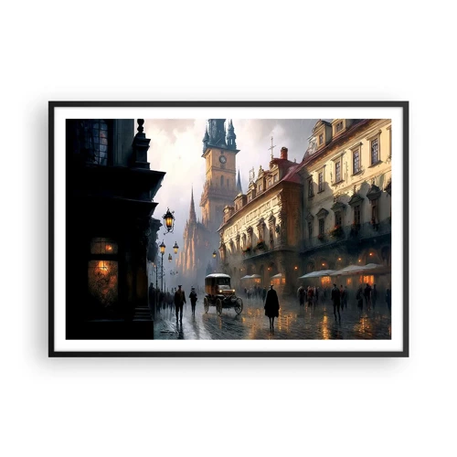 Pôster com moldura preta - O encanto de uma noite em Praga - 100x70 cm