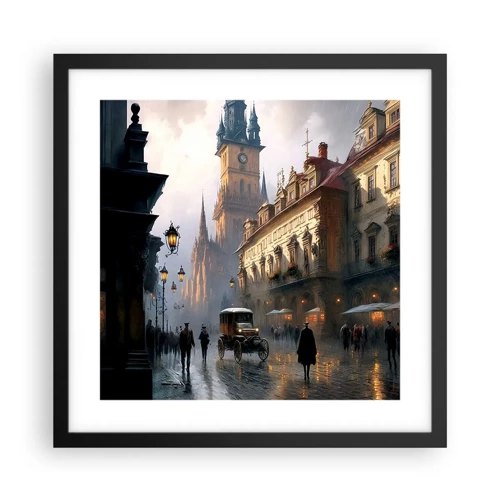 Pôster com moldura preta - O encanto de uma noite em Praga - 40x40 cm