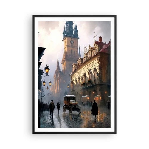 Pôster com moldura preta - O encanto de uma noite em Praga - 70x100 cm