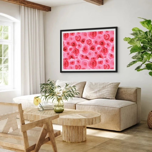 Pôster com moldura preta - Rosas acima e abaixo - 70x50 cm