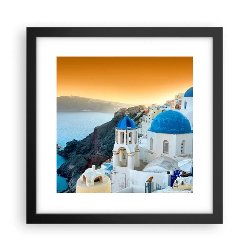 Pôster com moldura preta - Santorini - abraçada às rochas - 30x30 cm