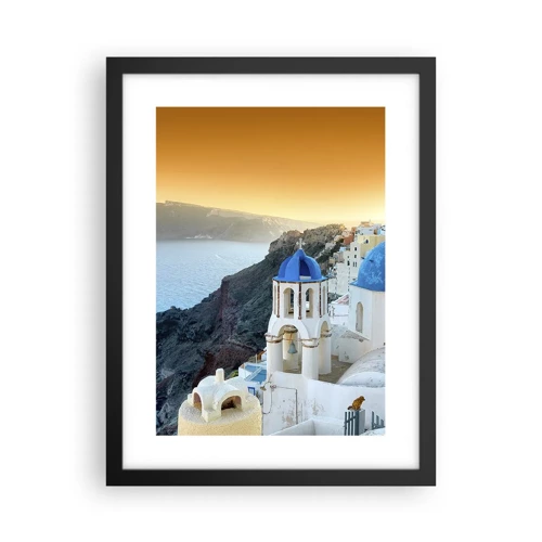 Pôster com moldura preta - Santorini - abraçada às rochas - 30x40 cm