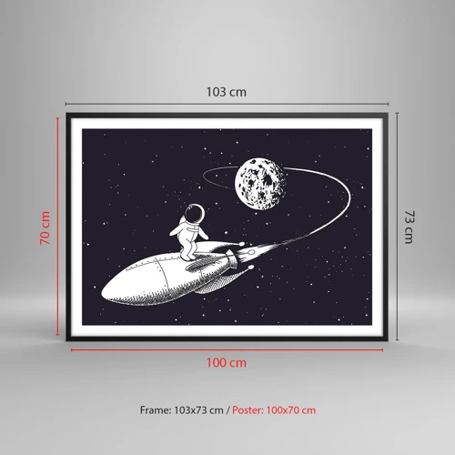 Pôster com moldura preta - Surfista espacial - 100x70 cm