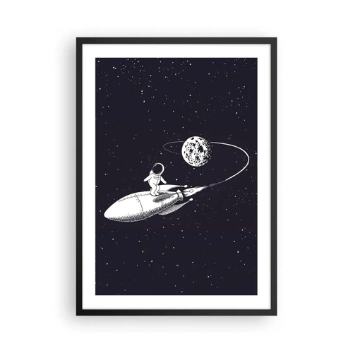 Pôster com moldura preta - Surfista espacial - 50x70 cm