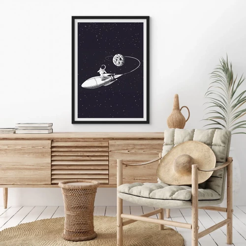 Pôster com moldura preta - Surfista espacial - 50x70 cm