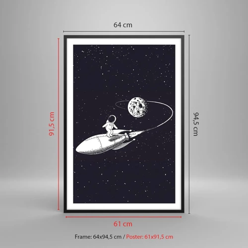 Pôster com moldura preta - Surfista espacial - 61x91 cm