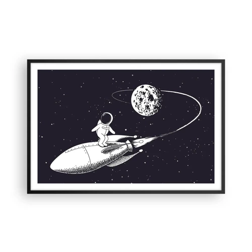 Pôster com moldura preta - Surfista espacial - 91x61 cm