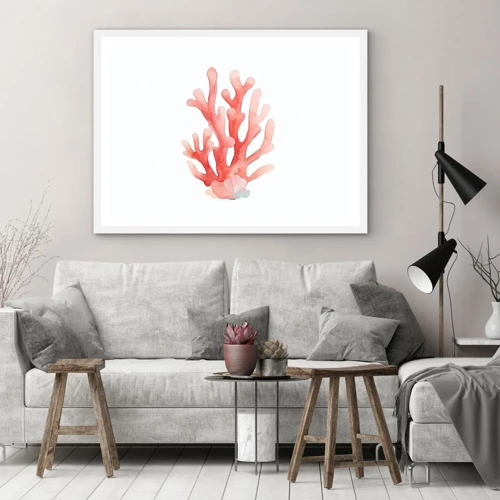 Pôster em moldura branca - Coral de cor coral - 100x70 cm